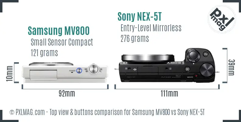 Samsung MV800 vs Sony NEX-5T top view buttons comparison