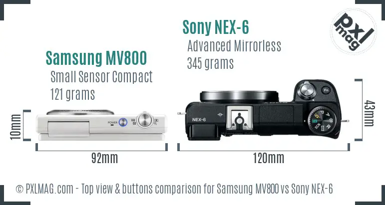 Samsung MV800 vs Sony NEX-6 top view buttons comparison