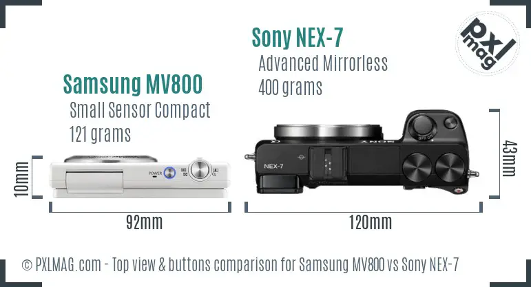 Samsung MV800 vs Sony NEX-7 top view buttons comparison