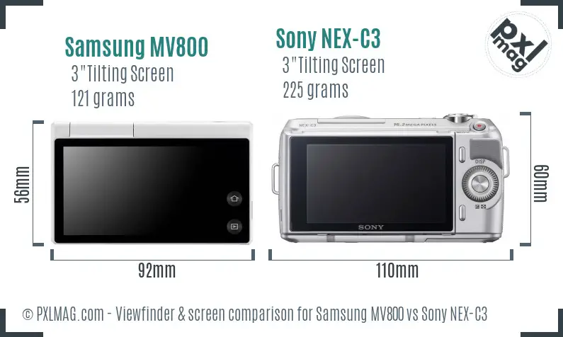 Samsung MV800 vs Sony NEX-C3 Screen and Viewfinder comparison