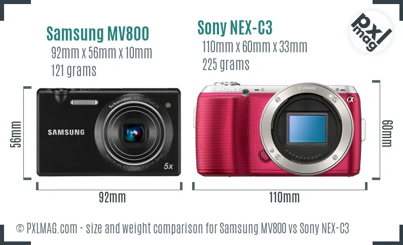 Samsung MV800 vs Sony NEX-C3 size comparison