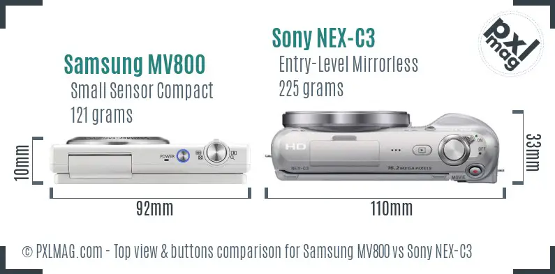 Samsung MV800 vs Sony NEX-C3 top view buttons comparison