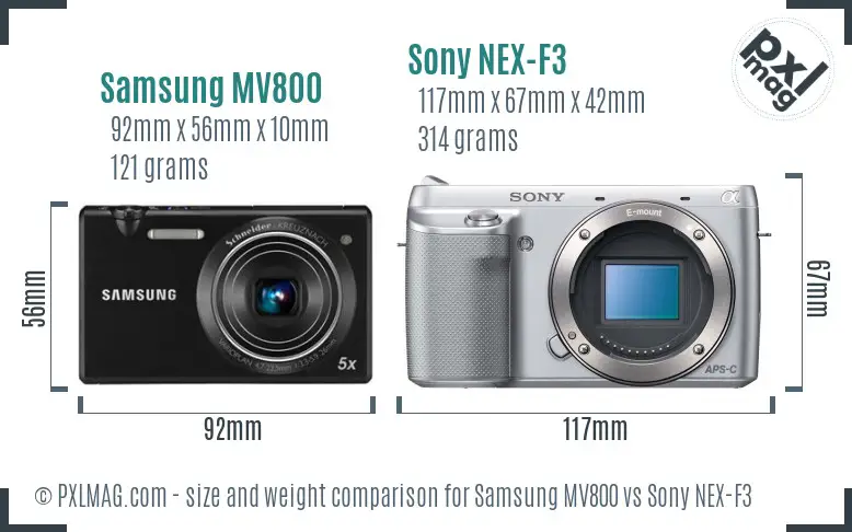 Samsung MV800 vs Sony NEX-F3 size comparison