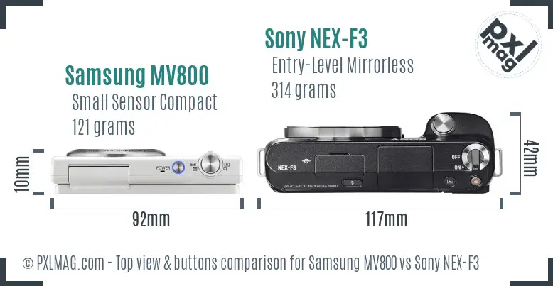 Samsung MV800 vs Sony NEX-F3 top view buttons comparison