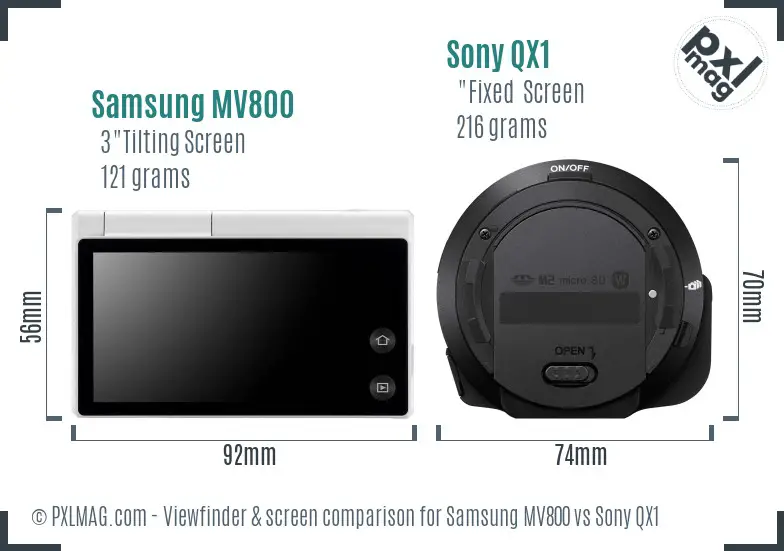 Samsung MV800 vs Sony QX1 Screen and Viewfinder comparison