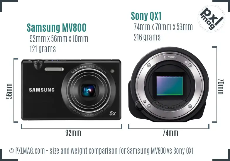 Samsung MV800 vs Sony QX1 size comparison