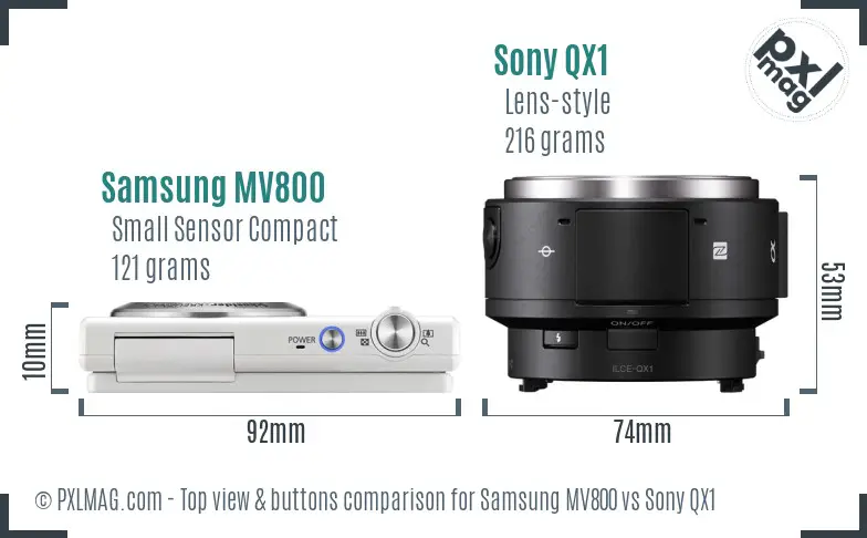 Samsung MV800 vs Sony QX1 top view buttons comparison