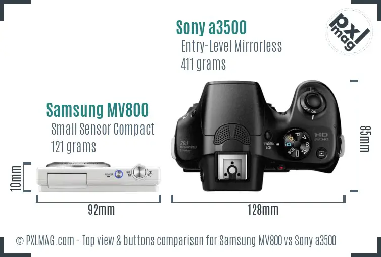 Samsung MV800 vs Sony a3500 top view buttons comparison