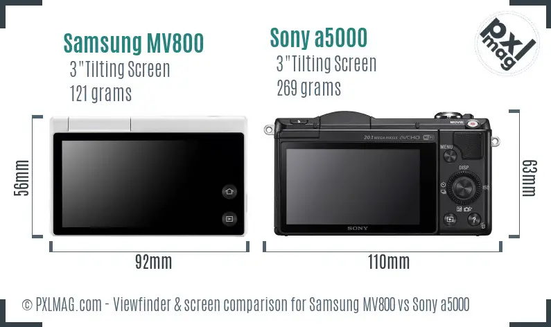 Samsung MV800 vs Sony a5000 Screen and Viewfinder comparison