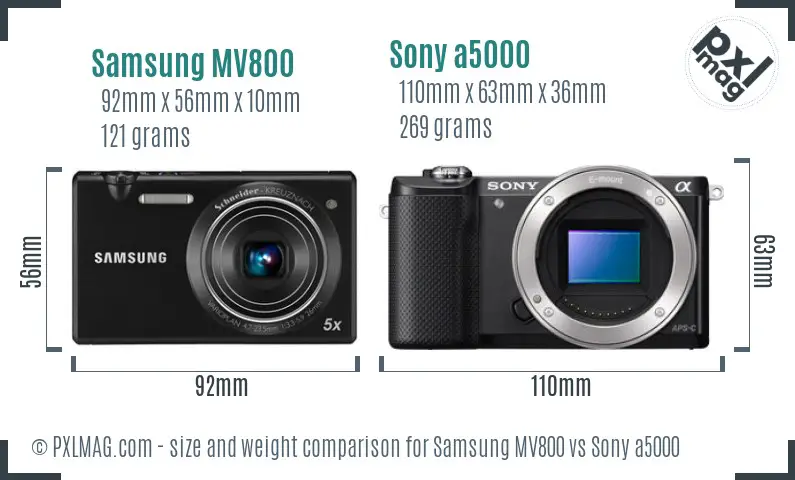 Samsung MV800 vs Sony a5000 size comparison