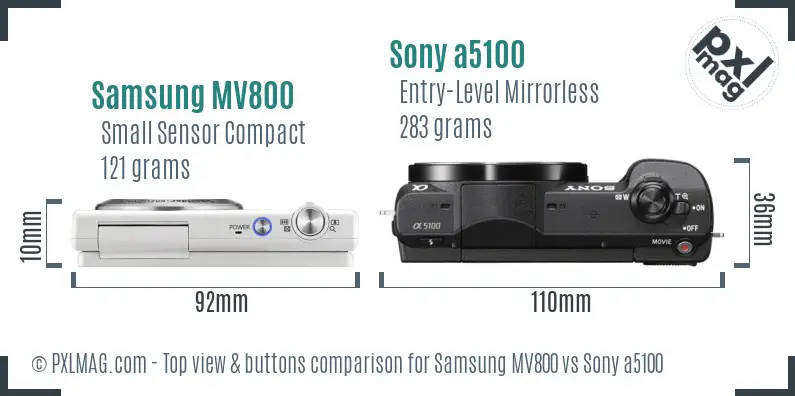 Samsung MV800 vs Sony a5100 top view buttons comparison