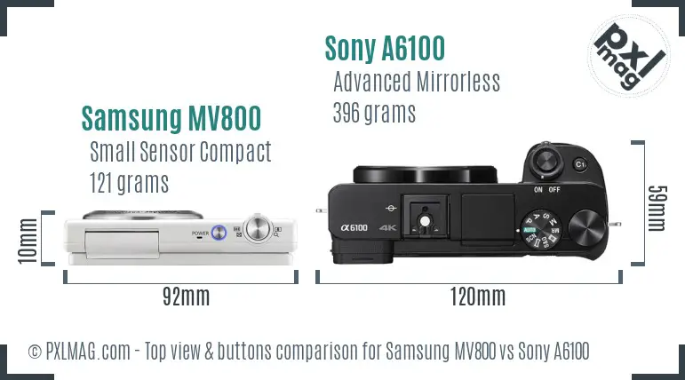 Samsung MV800 vs Sony A6100 top view buttons comparison