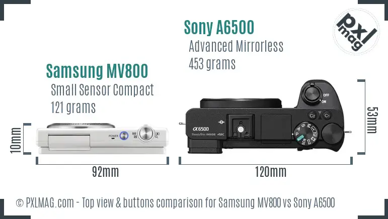 Samsung MV800 vs Sony A6500 top view buttons comparison