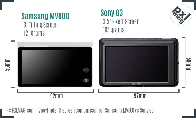 Samsung MV800 vs Sony G3 Screen and Viewfinder comparison