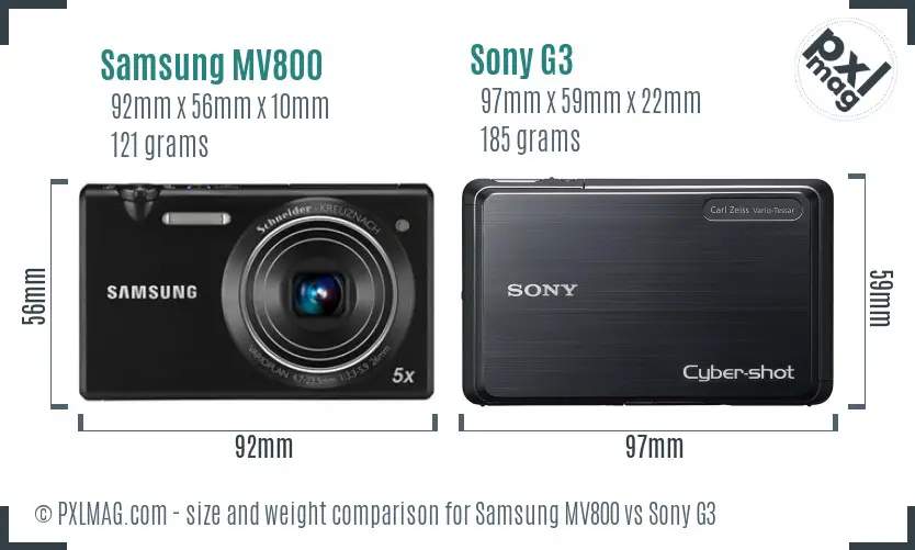 Samsung MV800 vs Sony G3 size comparison