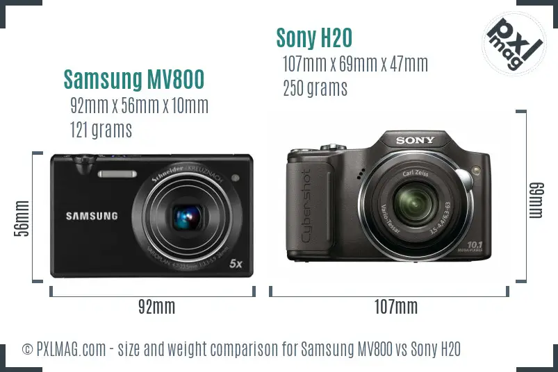 Samsung MV800 vs Sony H20 size comparison