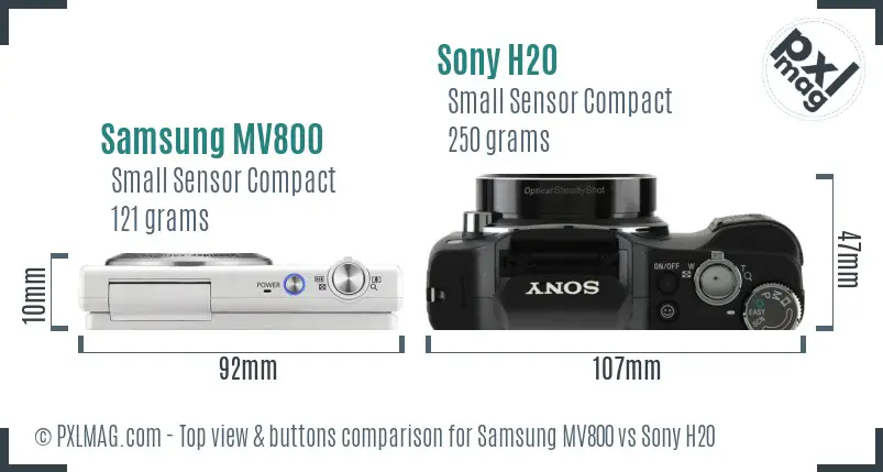 Samsung MV800 vs Sony H20 top view buttons comparison