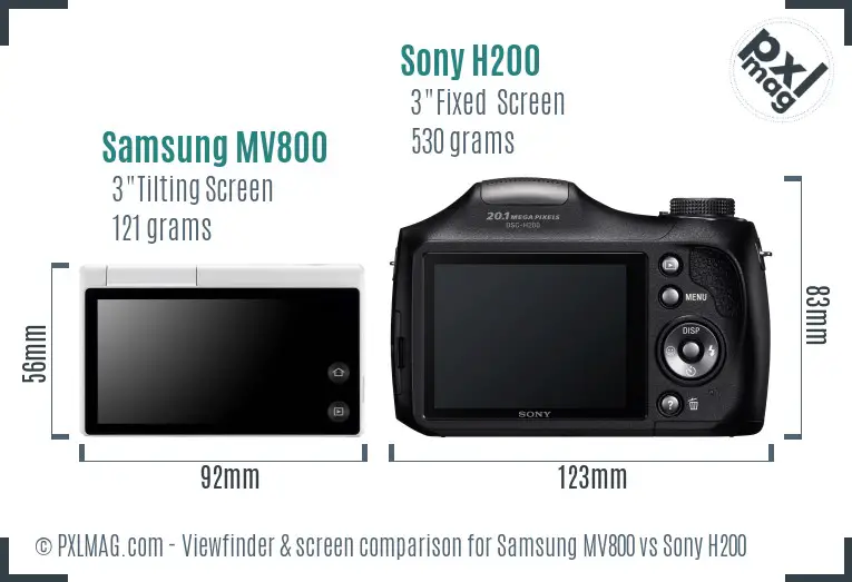 Samsung MV800 vs Sony H200 Screen and Viewfinder comparison