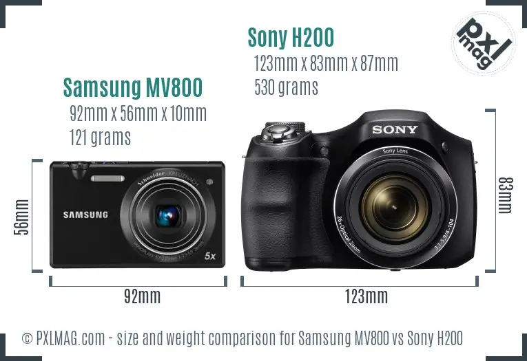 Samsung MV800 vs Sony H200 size comparison