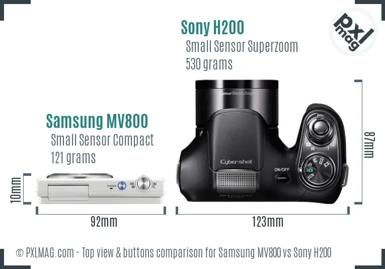 Samsung MV800 vs Sony H200 top view buttons comparison