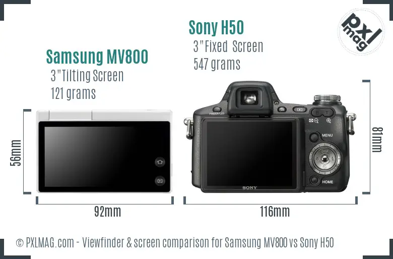 Samsung MV800 vs Sony H50 Screen and Viewfinder comparison