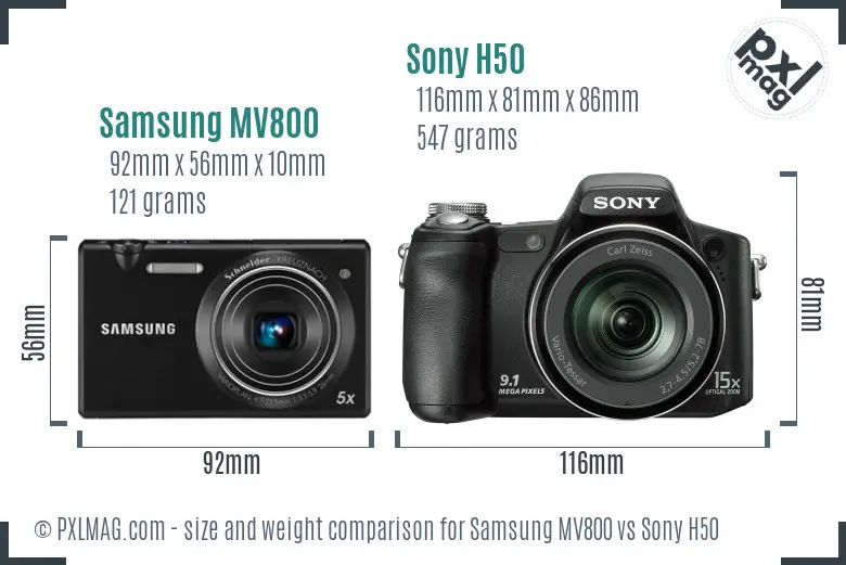 Samsung MV800 vs Sony H50 size comparison