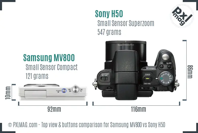 Samsung MV800 vs Sony H50 top view buttons comparison