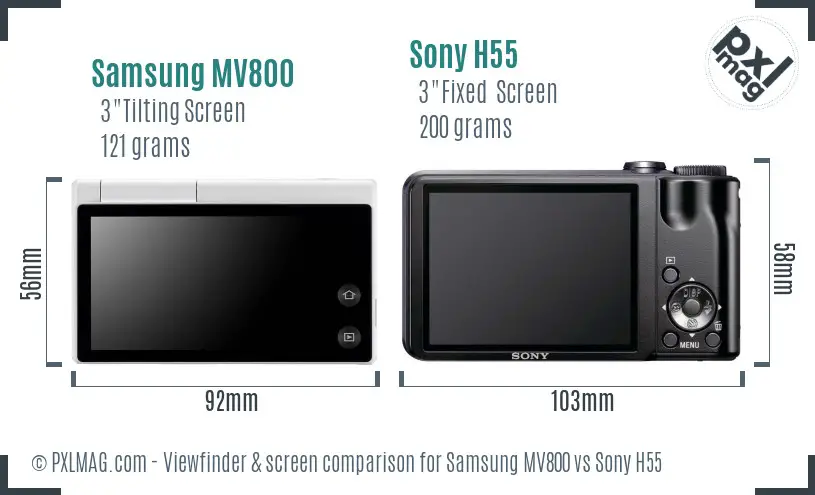 Samsung MV800 vs Sony H55 Screen and Viewfinder comparison