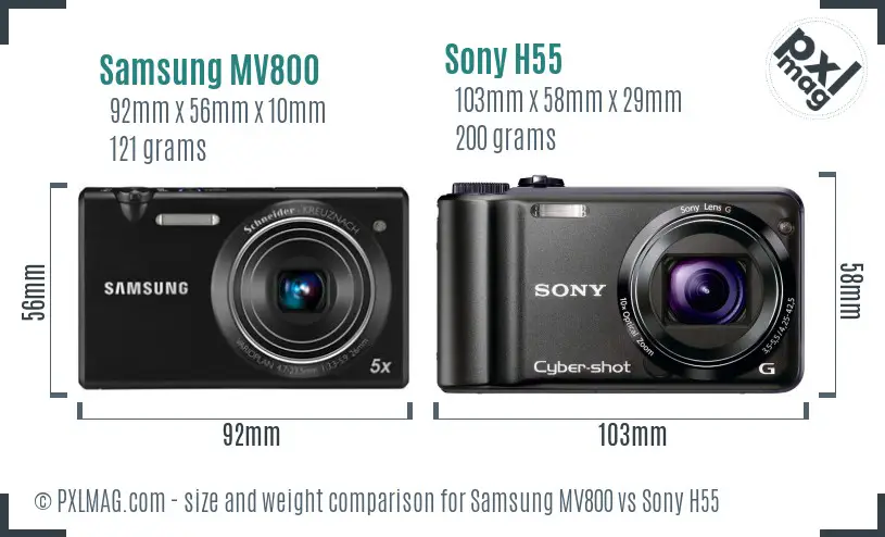 Samsung MV800 vs Sony H55 size comparison