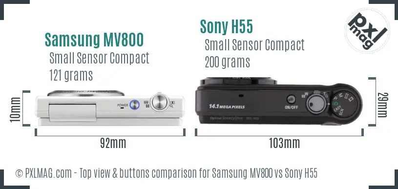 Samsung MV800 vs Sony H55 top view buttons comparison