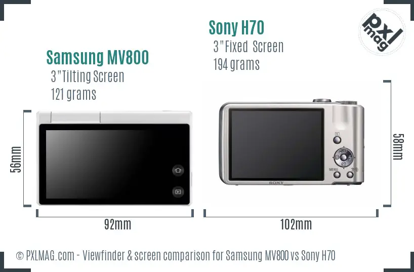 Samsung MV800 vs Sony H70 Screen and Viewfinder comparison