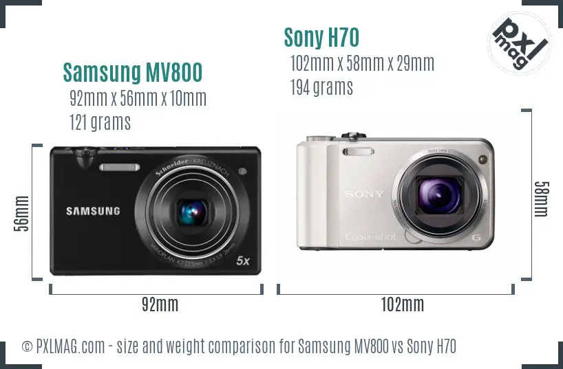 Samsung MV800 vs Sony H70 size comparison
