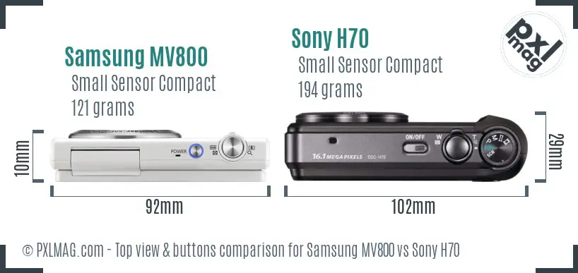 Samsung MV800 vs Sony H70 top view buttons comparison