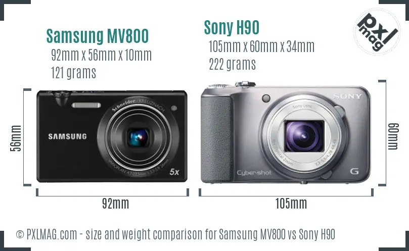 Samsung MV800 vs Sony H90 size comparison