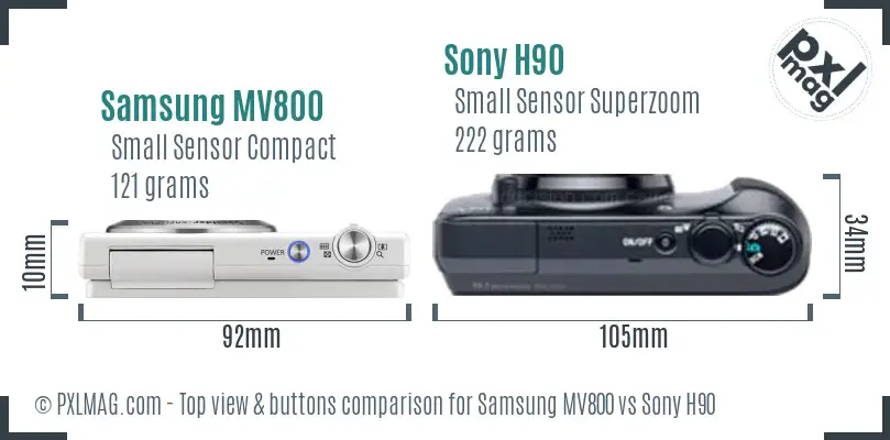 Samsung MV800 vs Sony H90 top view buttons comparison