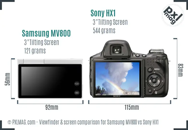 Samsung MV800 vs Sony HX1 Screen and Viewfinder comparison