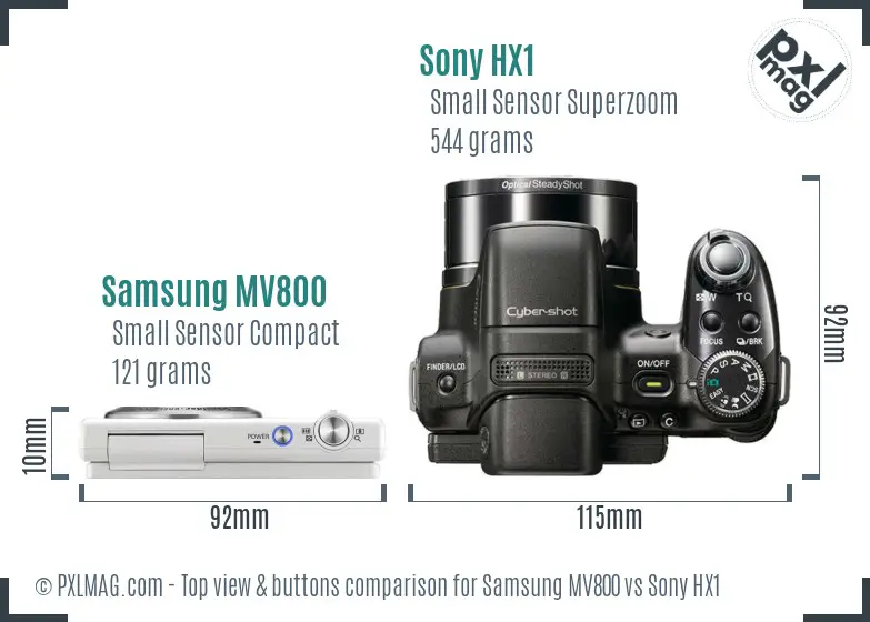 Samsung MV800 vs Sony HX1 top view buttons comparison