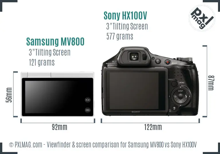 Samsung MV800 vs Sony HX100V Screen and Viewfinder comparison