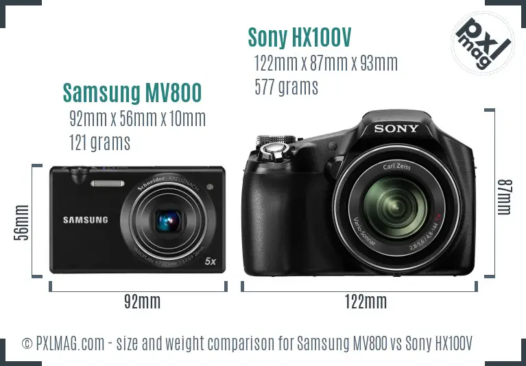Samsung MV800 vs Sony HX100V size comparison