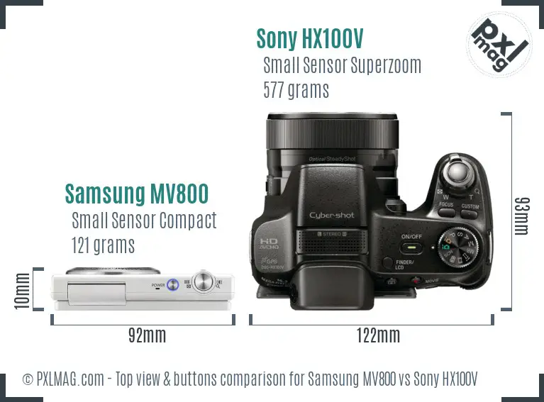 Samsung MV800 vs Sony HX100V top view buttons comparison