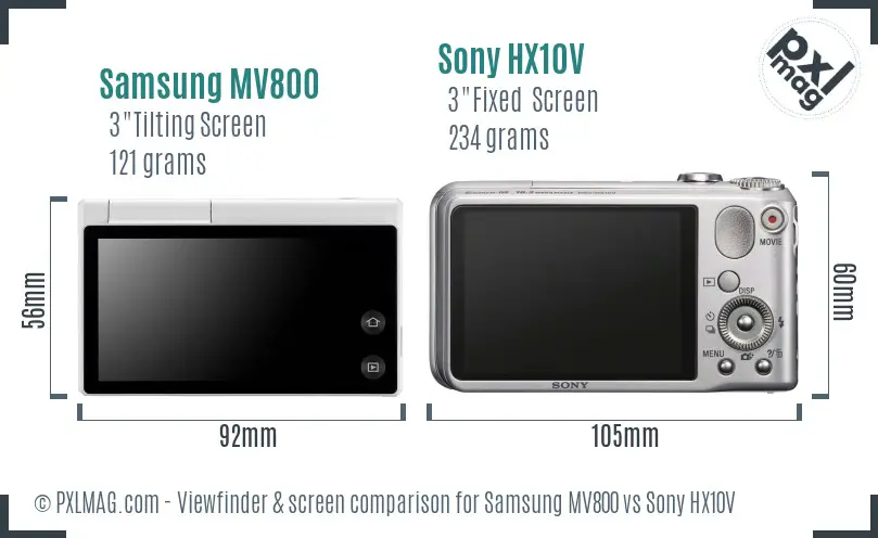 Samsung MV800 vs Sony HX10V Screen and Viewfinder comparison