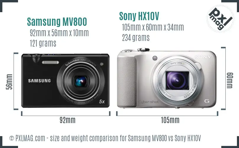Samsung MV800 vs Sony HX10V size comparison