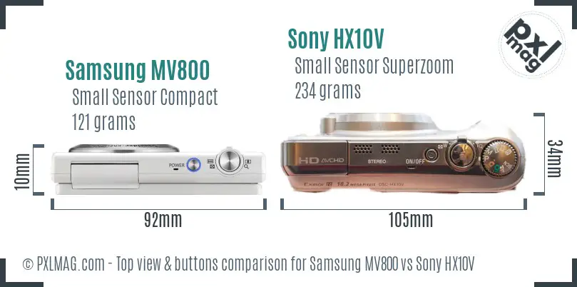 Samsung MV800 vs Sony HX10V top view buttons comparison