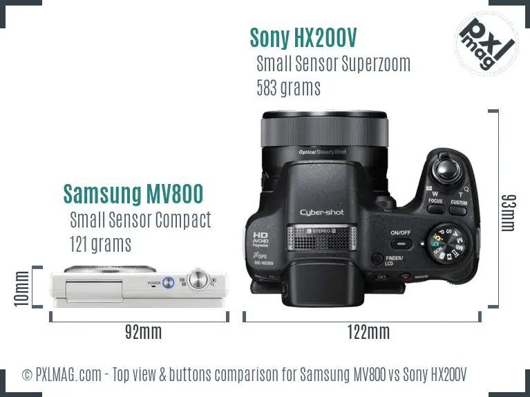 Samsung MV800 vs Sony HX200V top view buttons comparison Samsung MV800 vs Sony HX200V top view buttons comparison
