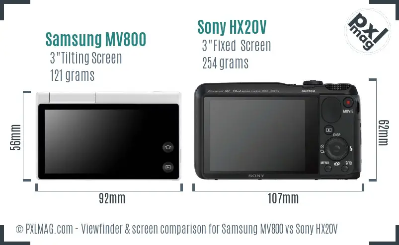 Samsung MV800 vs Sony HX20V Screen and Viewfinder comparison