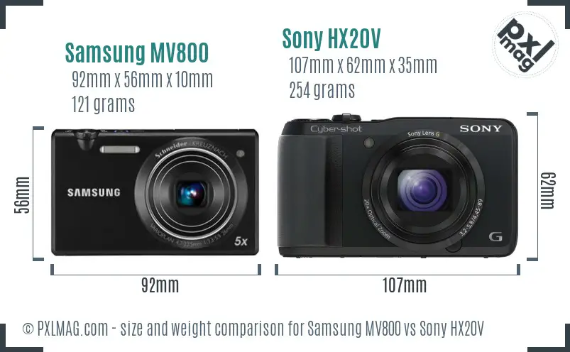 Samsung MV800 vs Sony HX20V size comparison
