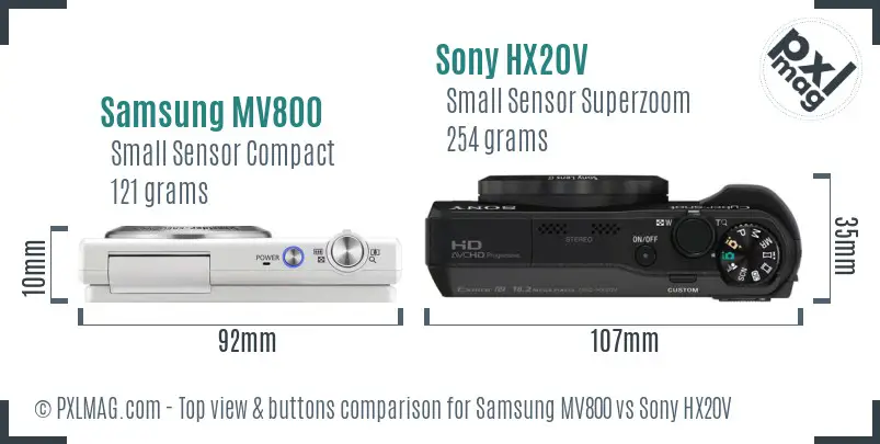 Samsung MV800 vs Sony HX20V top view buttons comparison
