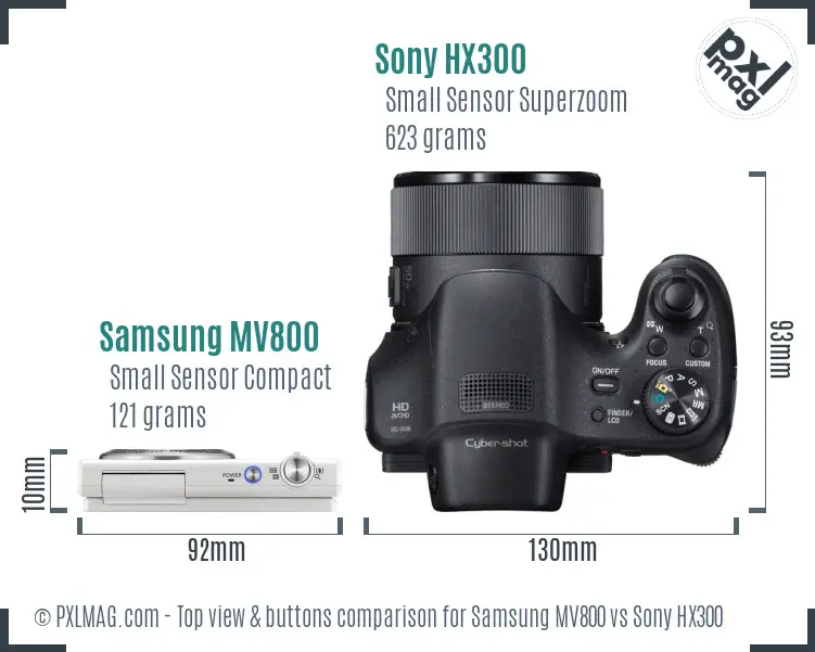 Samsung MV800 vs Sony HX300 top view buttons comparison