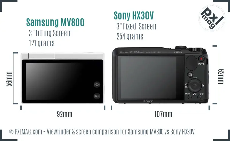 Samsung MV800 vs Sony HX30V Screen and Viewfinder comparison