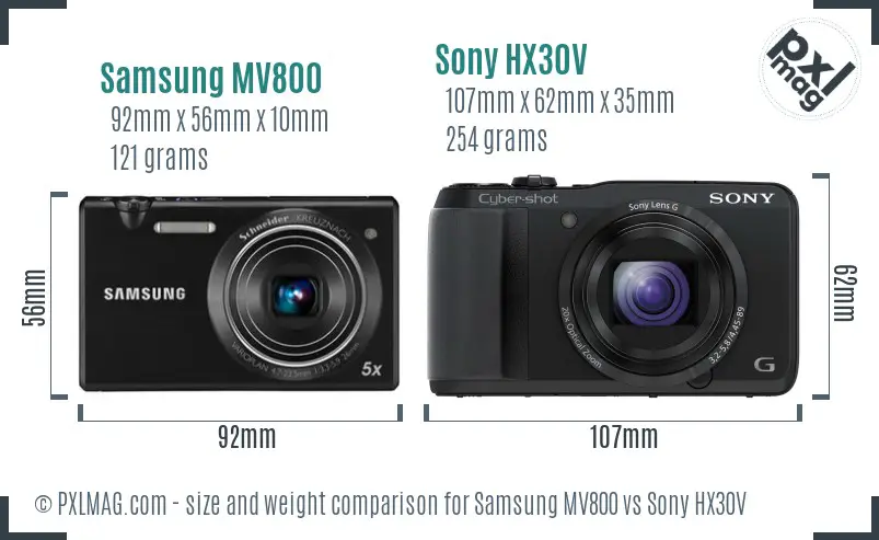 Samsung MV800 vs Sony HX30V size comparison